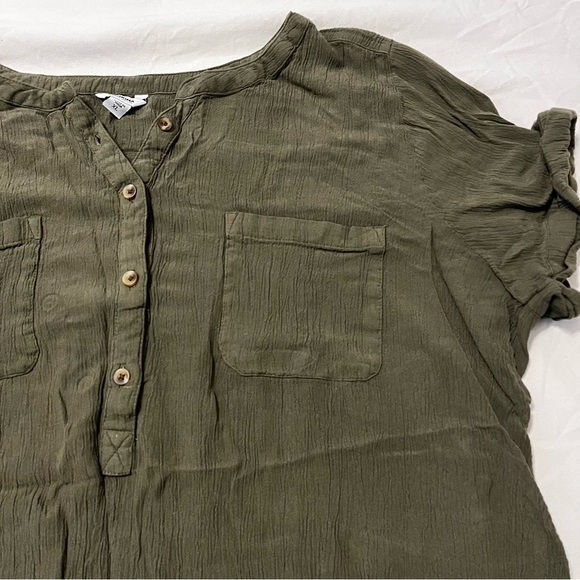 Sonoma Goods for Life Army Green Button Up Short Sleeve Pockets - Picture 3 of 8